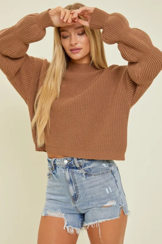 Brown Ribbed Knit Top sold by Pinkblush