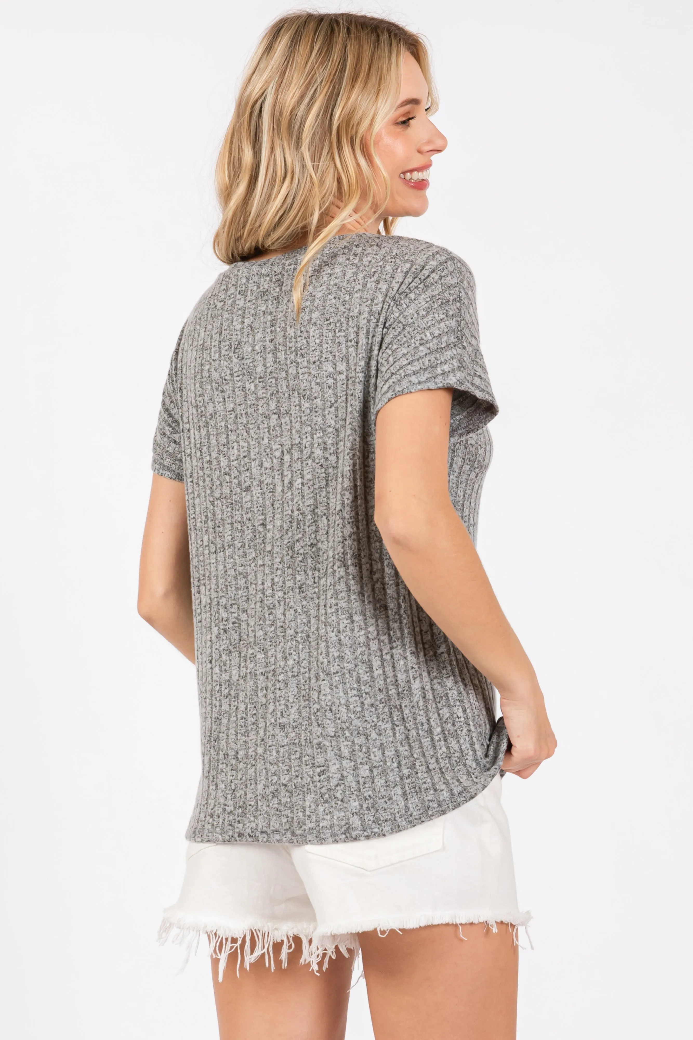 Heather Grey Knit Short Sleeve Top sold by Pinkblush product image thumbnail 4