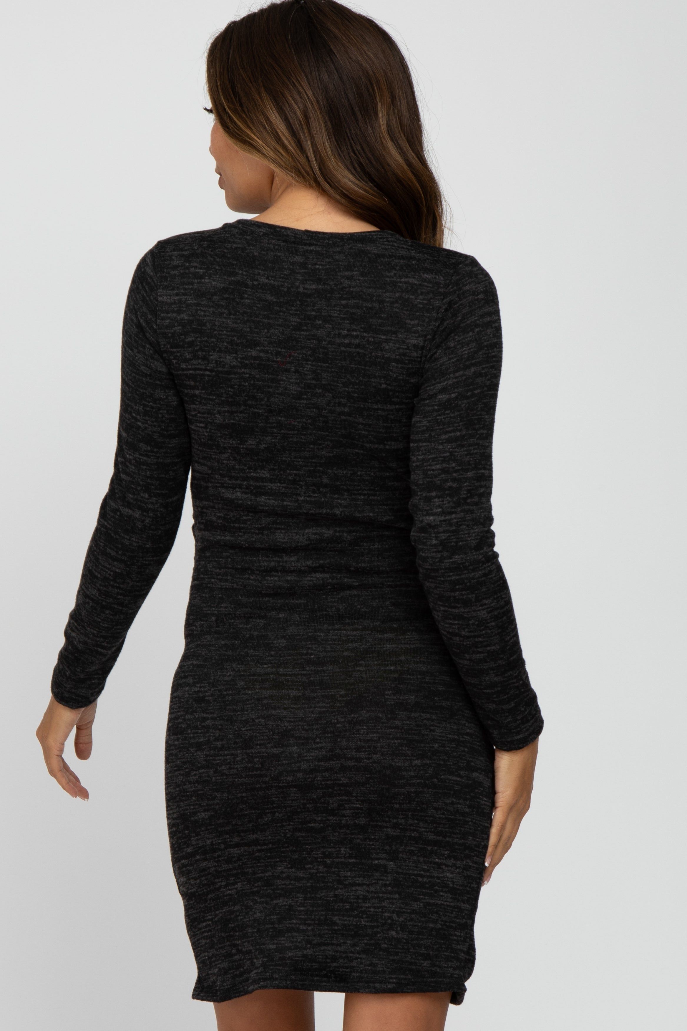 Black Heathered Ruched Tulip Hem Maternity Dress sold by Pinkblush product image thumbnail 4