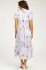 Lavender Floral Button Front Short Sleeve Tiered Maternity Midi Dress sold by Pinkblush