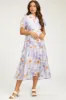 Lavender Floral Button Front Short Sleeve Tiered Maternity Midi Dress sold by Pinkblush