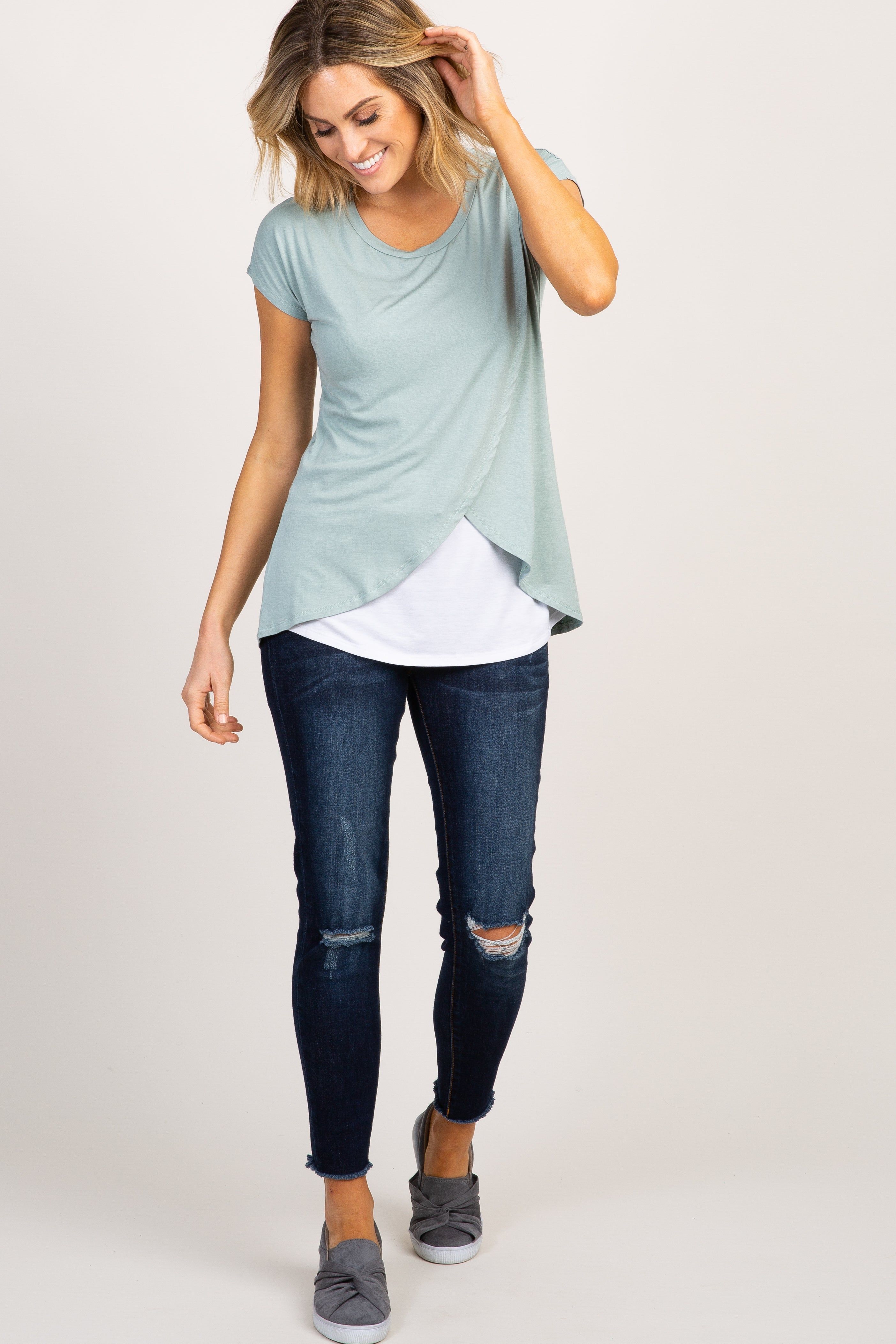 Sage Green Layered Wrap Front Nursing Top sold by Pinkblush product image thumbnail 5