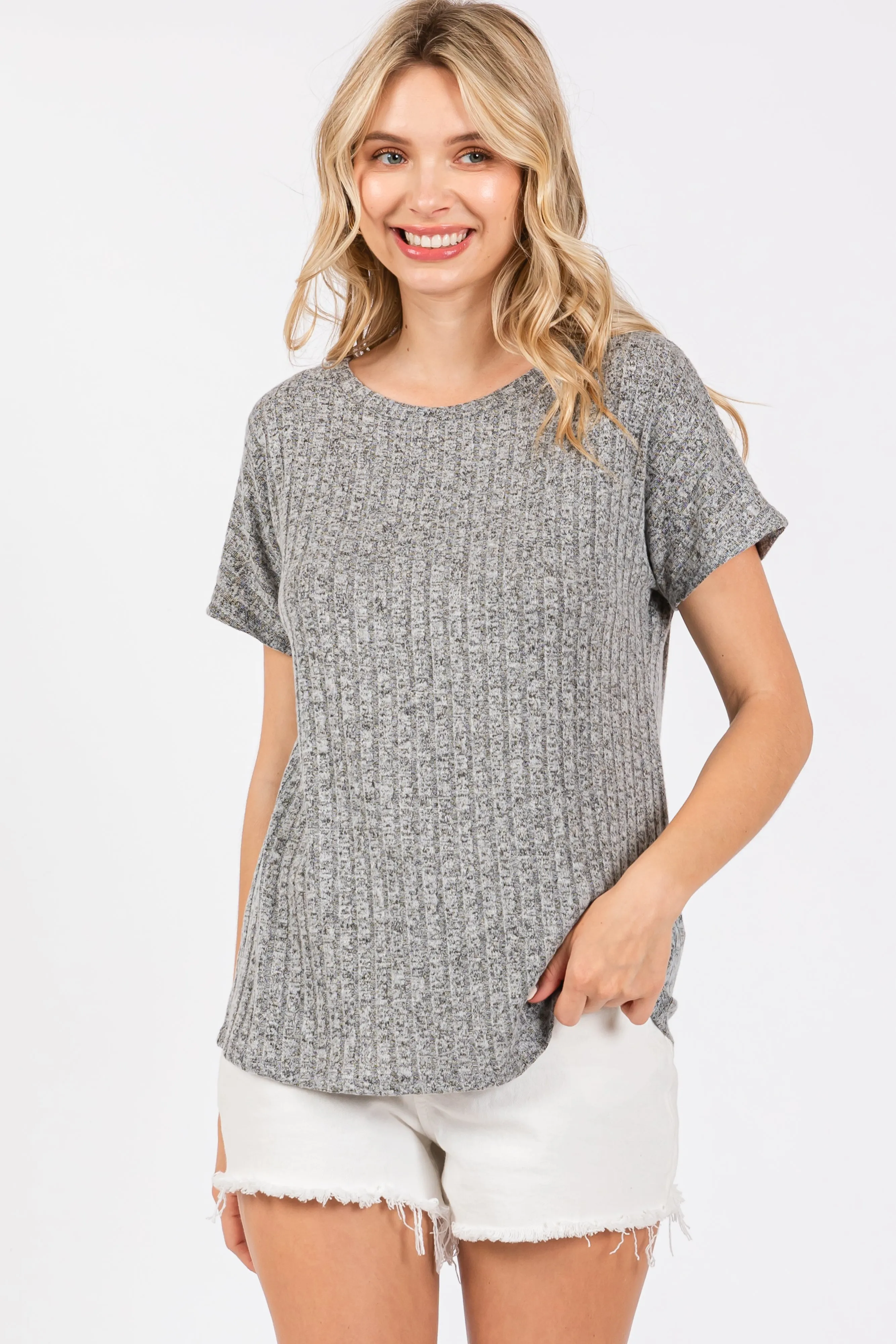 Heather Grey Knit Short Sleeve Top sold by Pinkblush product image thumbnail 2