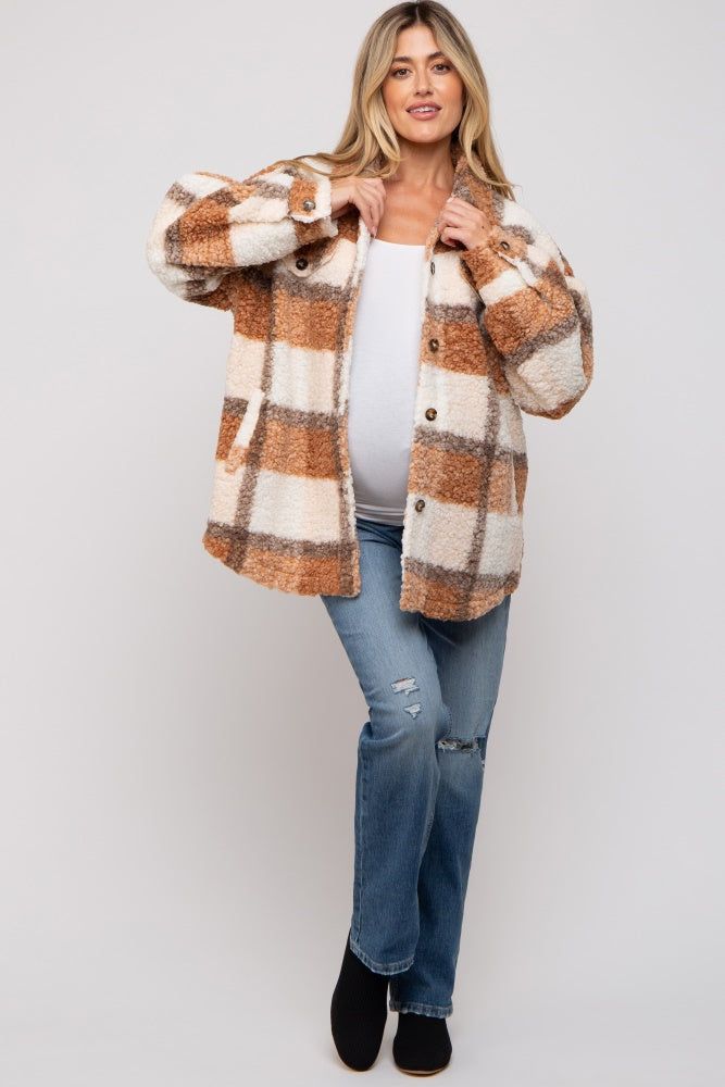 Taupe Textured Plaid Maternity Jacket sold by Pinkblush product image thumbnail 4