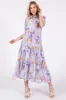 Lavender Floral Button Front Short Sleeve Tiered Maternity Midi Dress sold by Pinkblush