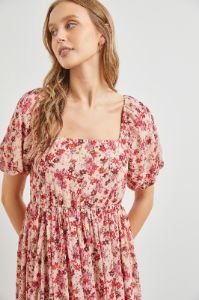 Pink Floral Puff Sleeve Maxi Dress sold by Pinkblush