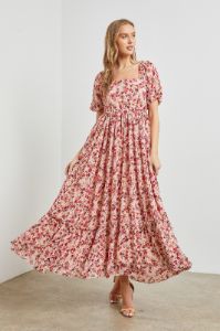 Pink Floral Puff Sleeve Maxi Dress sold by Pinkblush