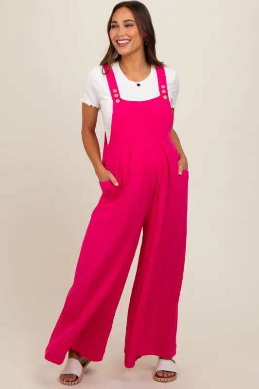 Fuchsia Pocket Front Maternity Wide Leg Jumpsuit sold by Pinkblush