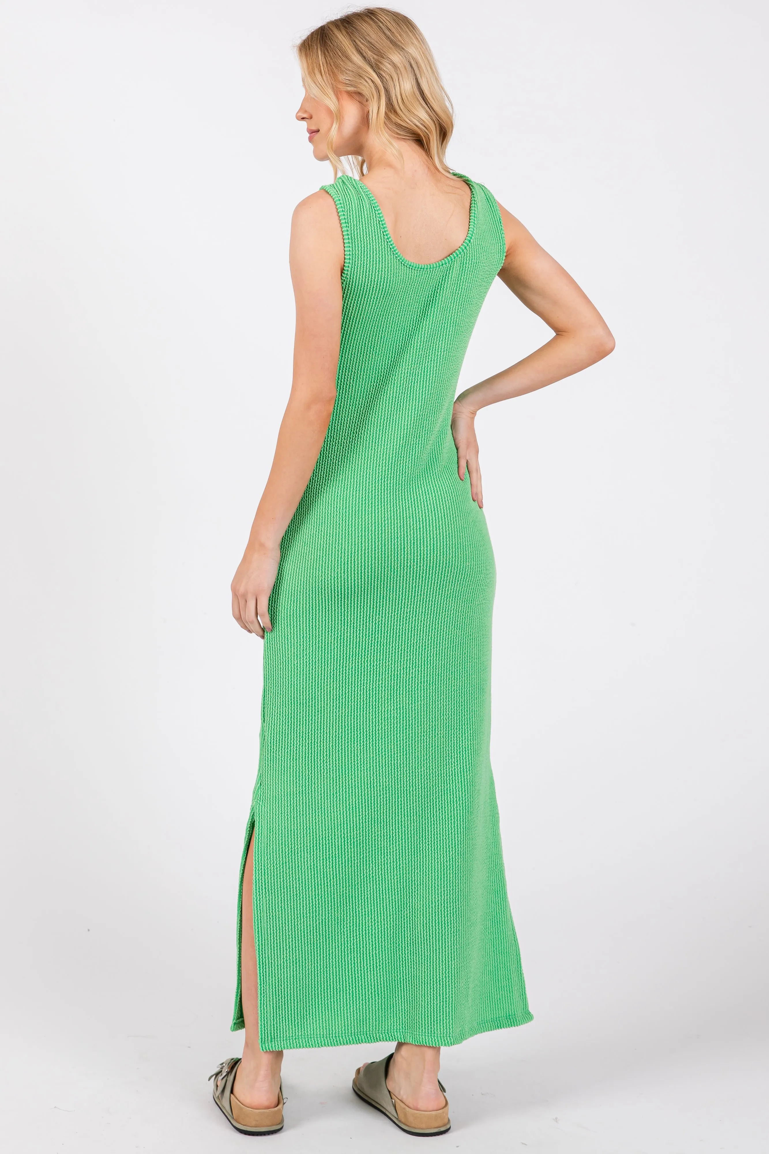 Green Ribbed Side Slit Maxi Dress sold by Pinkblush product image thumbnail 3