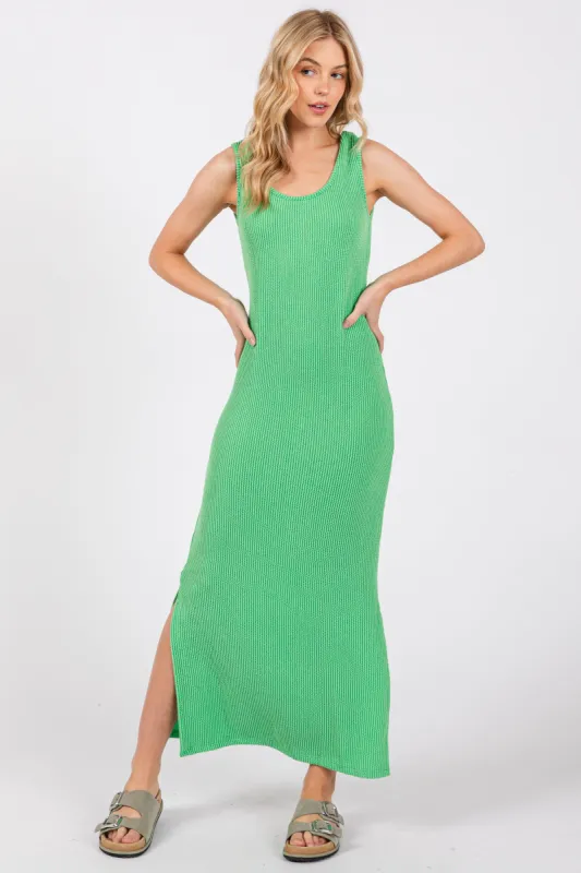 Green Ribbed Side Slit Maxi Dress sold by Pinkblush