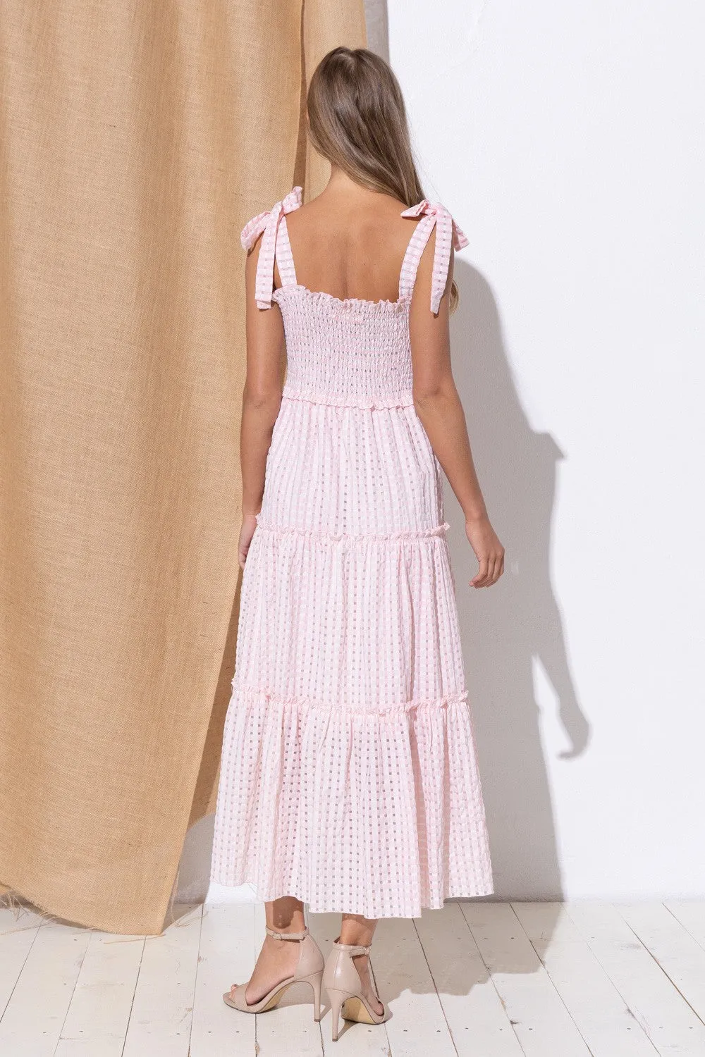Pink Tiered Smocking Gingham Midi Dress sold by Pinkblush product image thumbnail 3