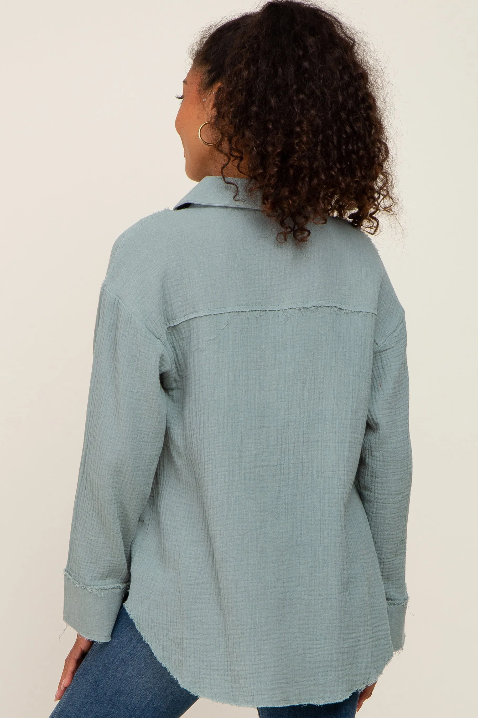 Green Button Down Collared Frayed Top sold by Pinkblush product image thumbnail 3