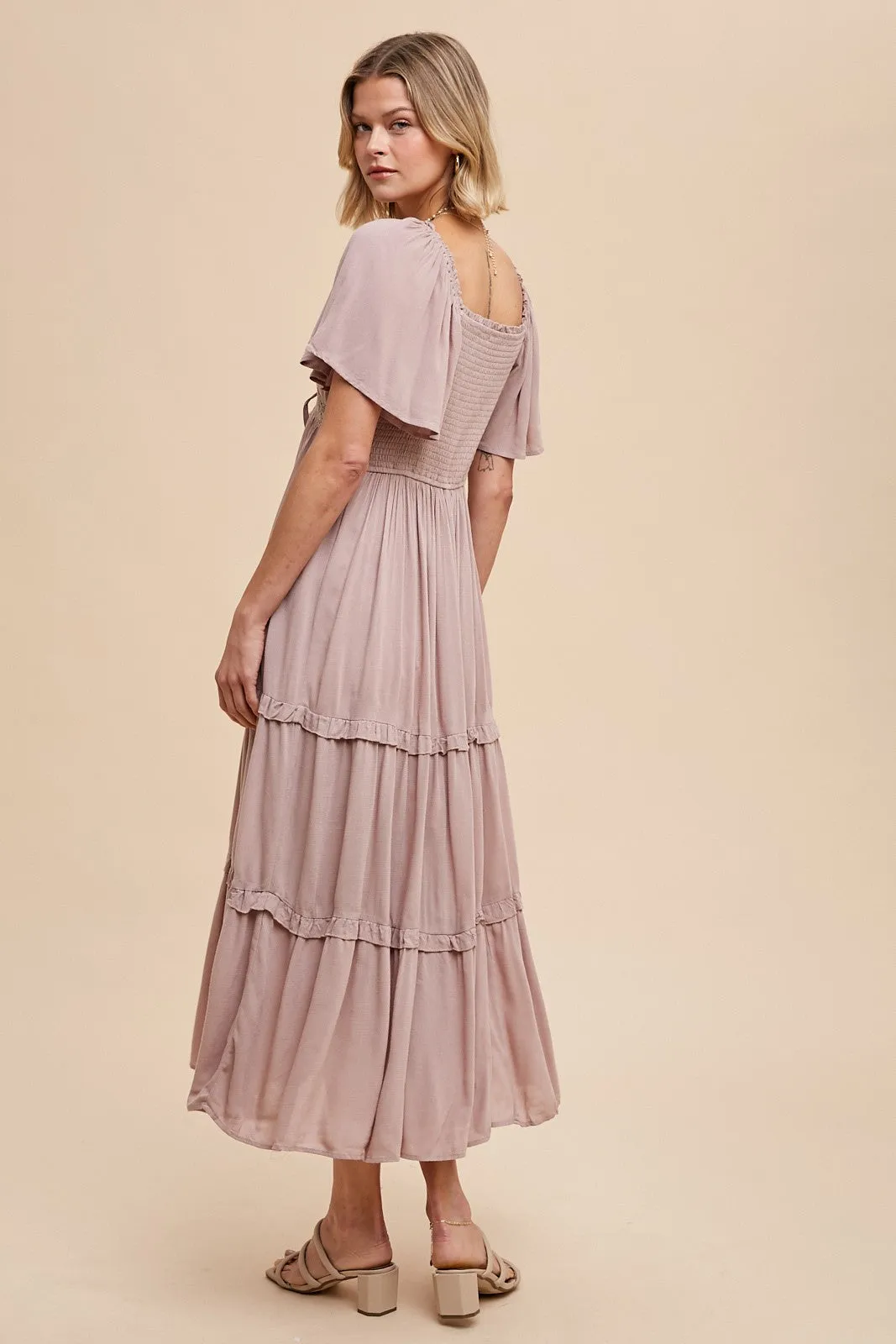 Mocha Crochet Lace Tiered Ruffle Maxi Dress sold by Pinkblush product image thumbnail 3