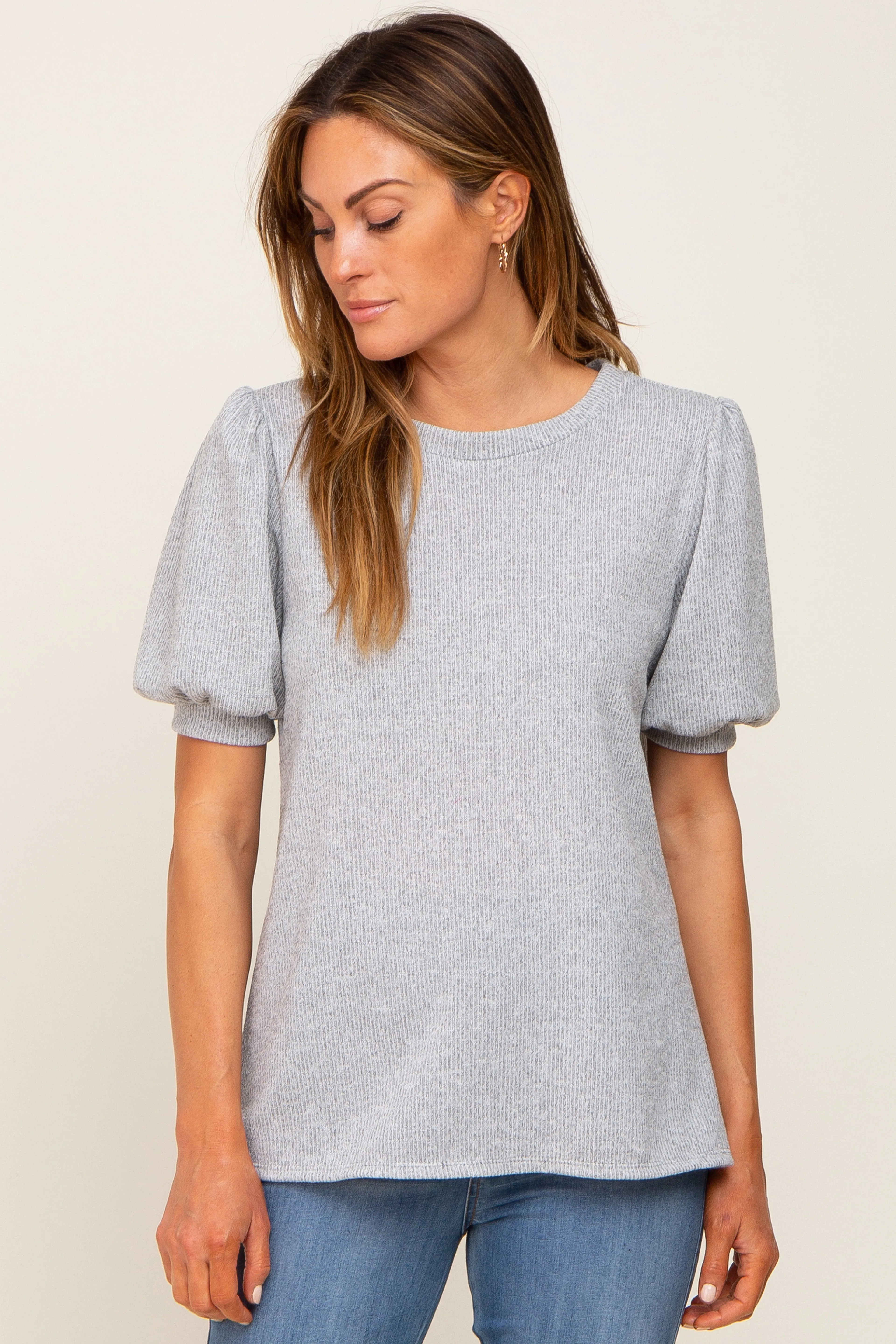 Heather Grey Puff Short Sleeve Maternity Top sold by Pinkblush product image thumbnail 4