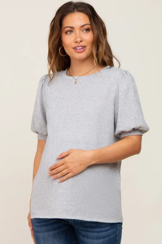 Heather Grey Puff Short Sleeve Maternity Top sold by Pinkblush