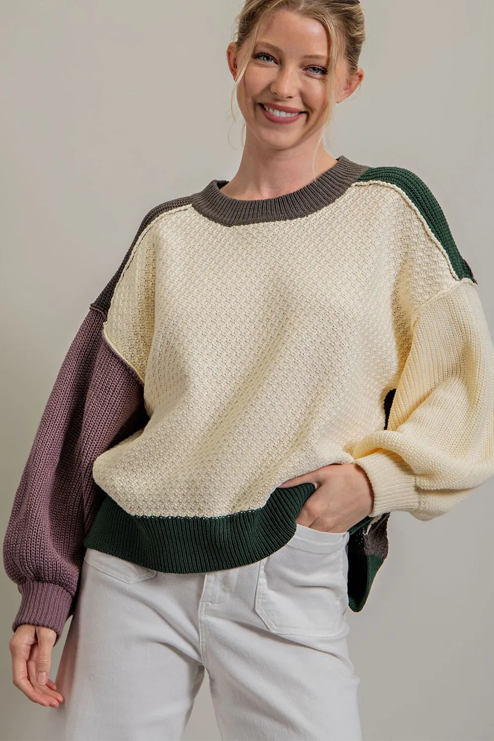 Ivory Multicolor Colorblock Sweater sold by Pinkblush