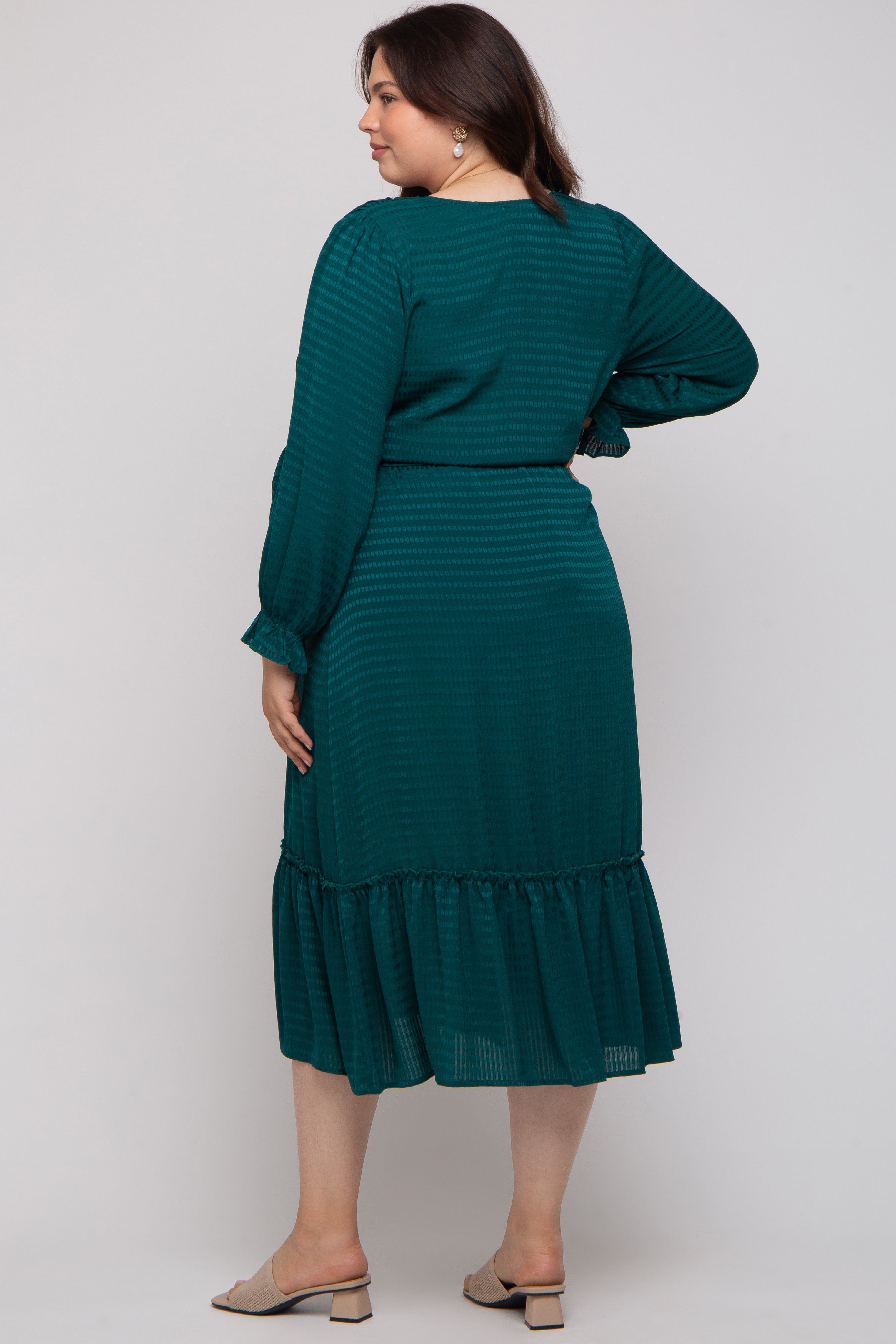 Forest Green V-Neck Front Button Satin Jacquard Maternity Midi Dress sold by Pinkblush product image thumbnail 3