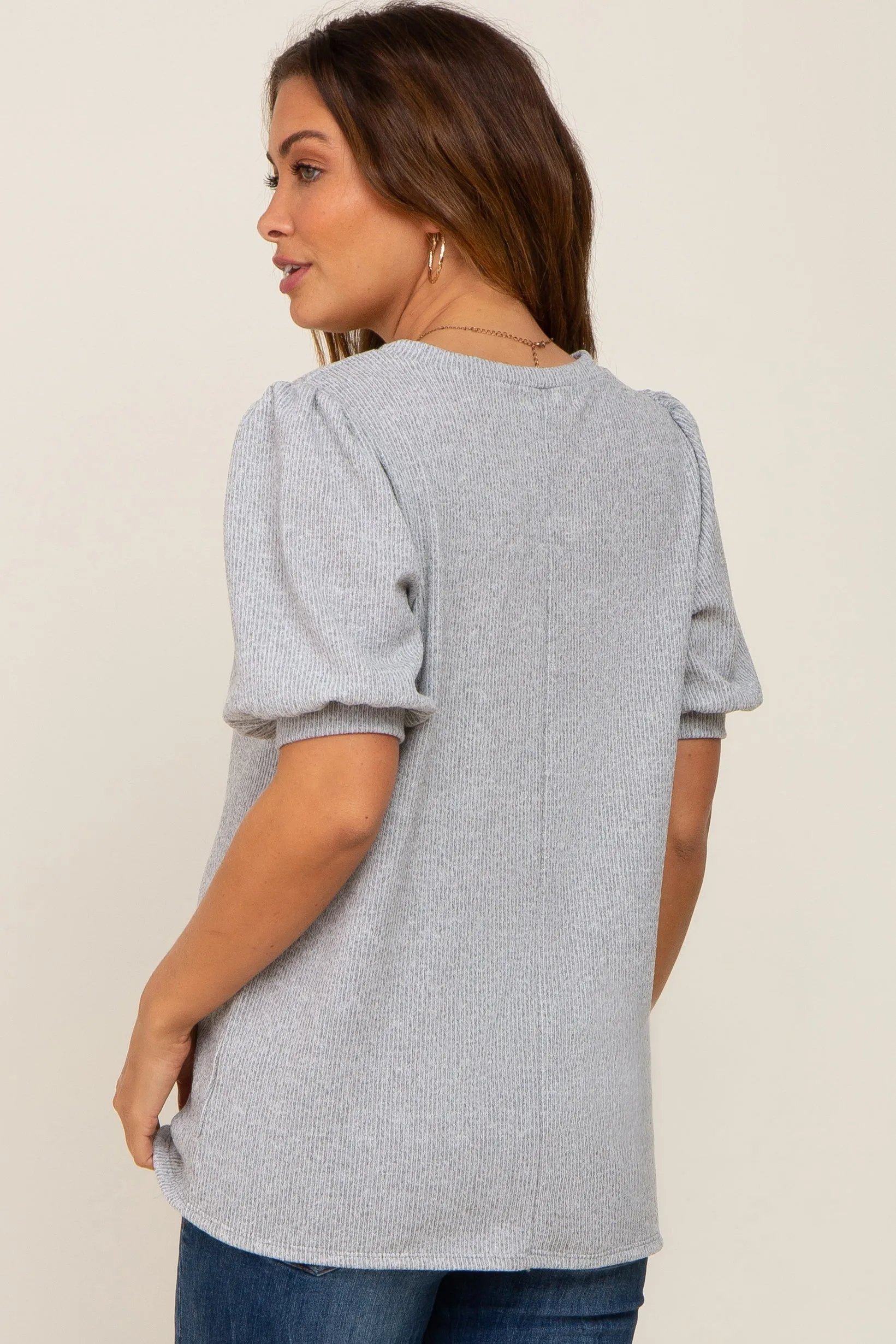Heather Grey Puff Short Sleeve Maternity Top sold by Pinkblush product image thumbnail 3