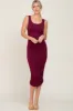 Burgundy Ruched V-Back Midi Dress sold by Pinkblush