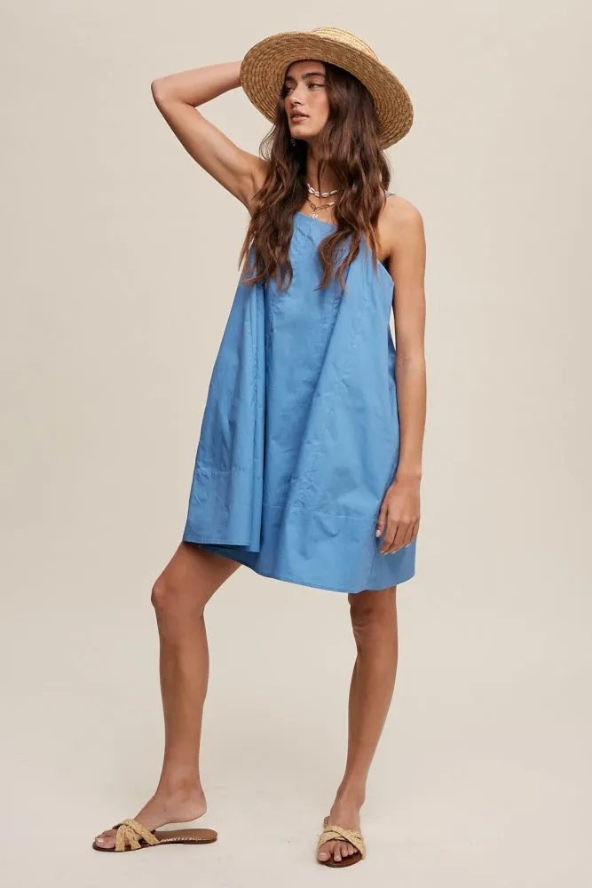 French Blue Swingy A-Line Poplin Mini Dress sold by Pinkblush product image thumbnail 4