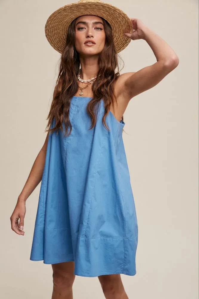 French Blue Swingy A-Line Poplin Mini Dress sold by Pinkblush
