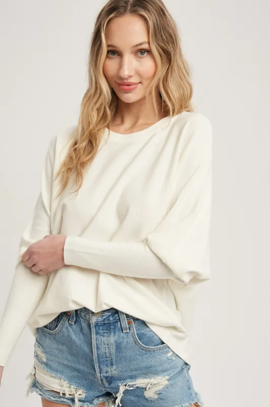 Cream Knit Long Dolman Sleeve Top sold by Pinkblush