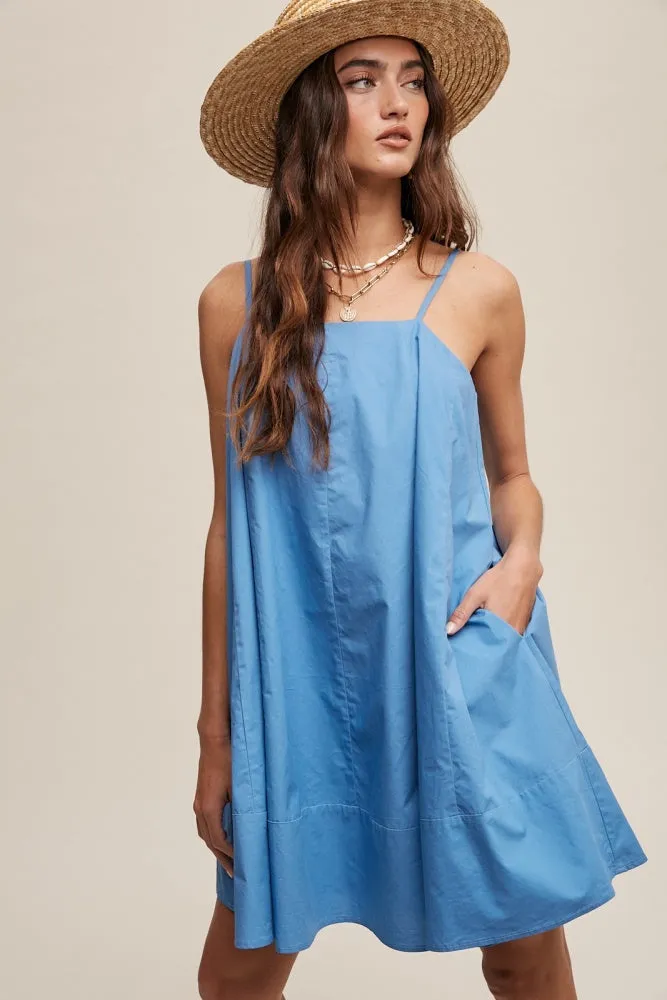 French Blue Swingy A-Line Poplin Mini Dress sold by Pinkblush product image thumbnail 2