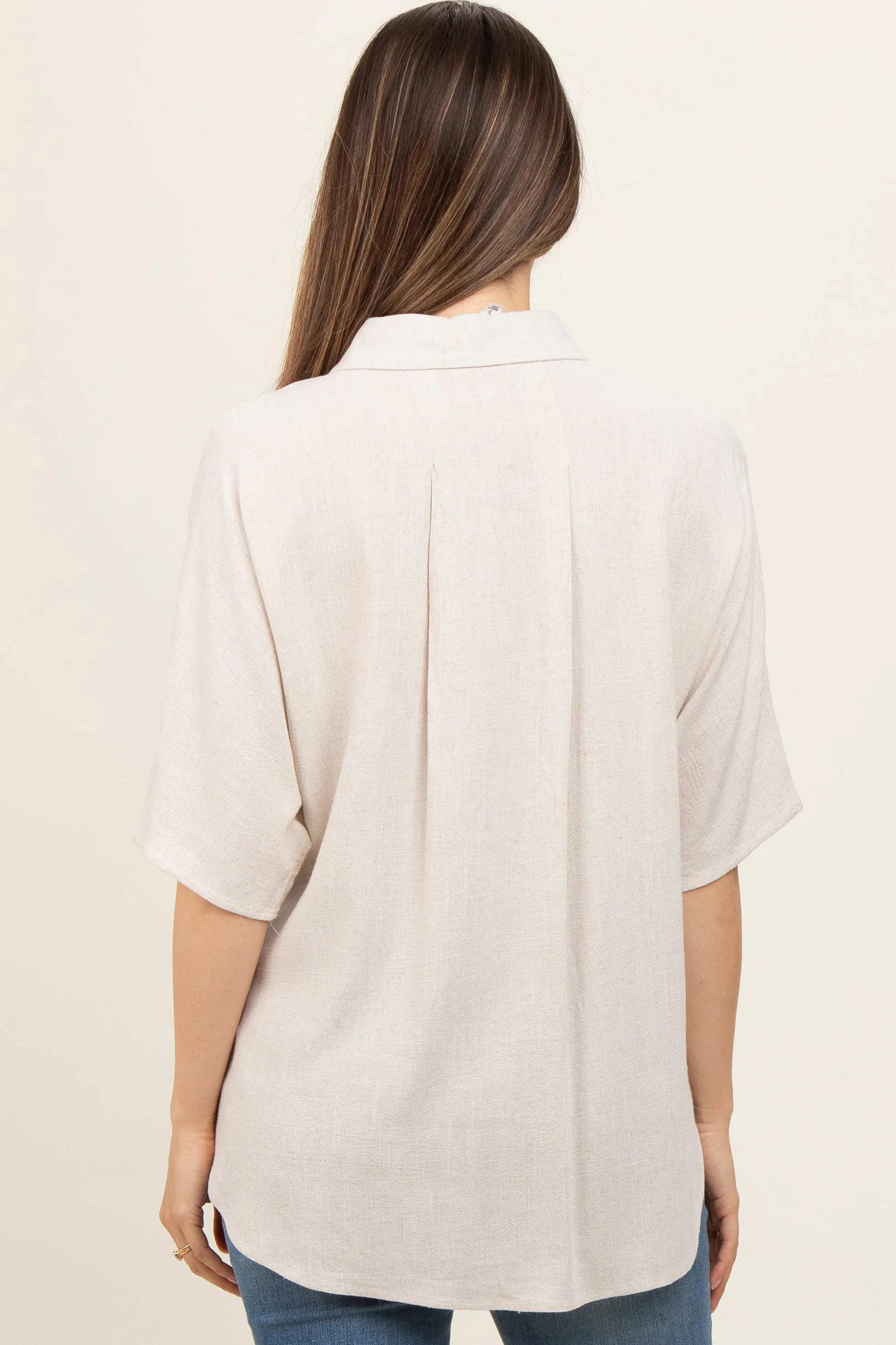 Cream Linen Dolman Half Sleeve Button Down Maternity Top sold by Pinkblush product image thumbnail 3
