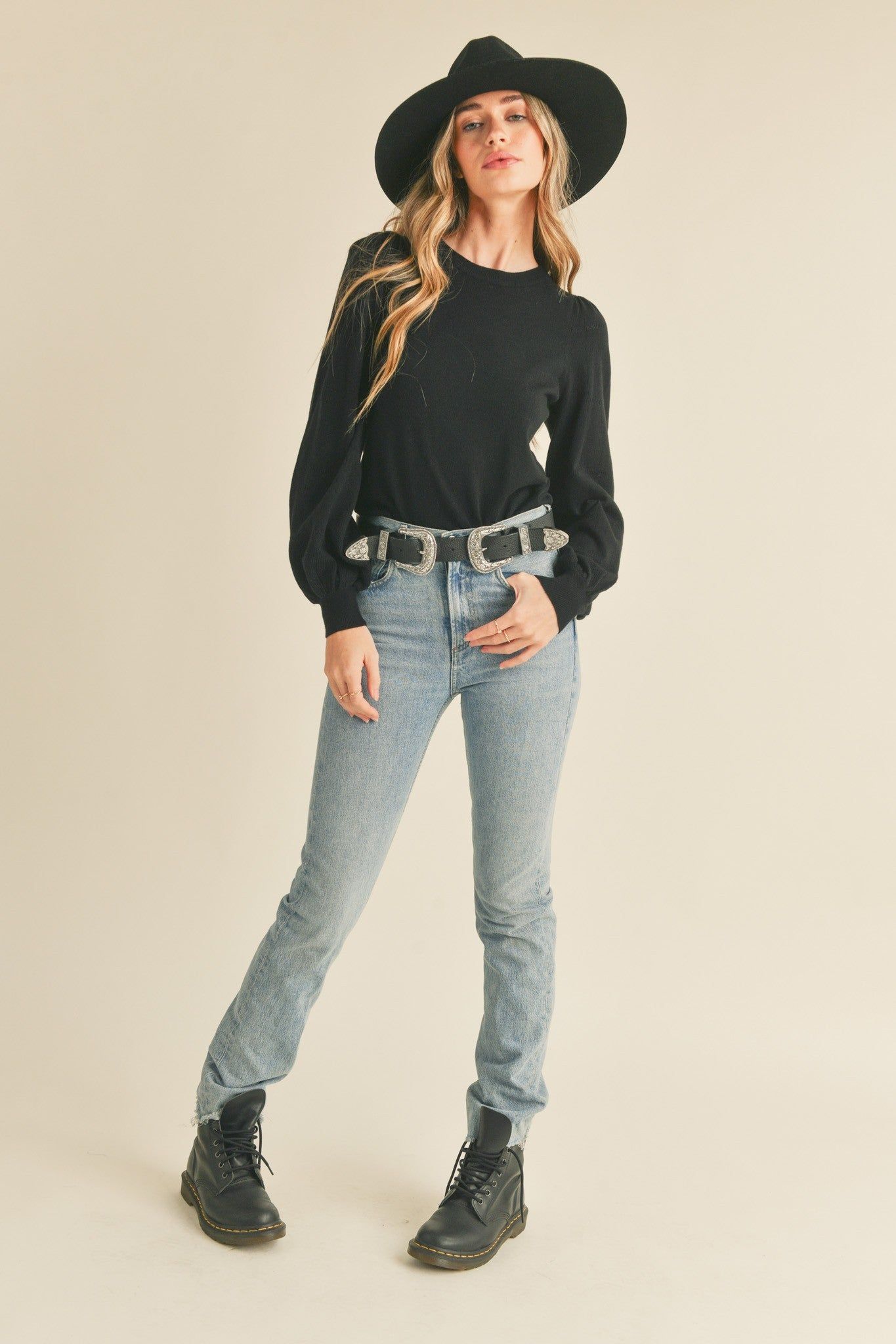 Black Pointelle Puff Sleeve Sweater sold by Pinkblush product image thumbnail 2