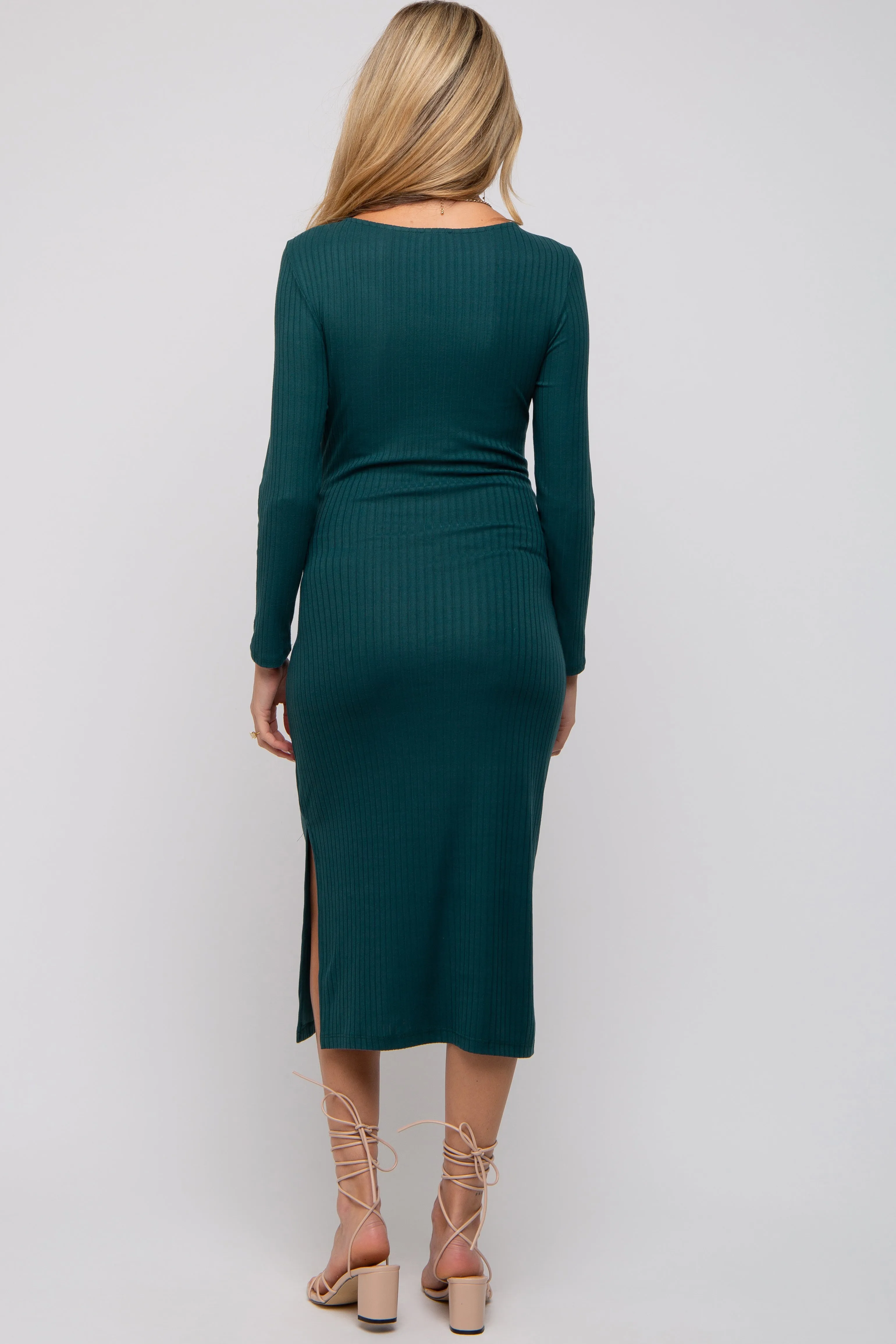 Forest Green Ribbed Side Slit Maternity Midi Dress sold by Pinkblush product image thumbnail 3