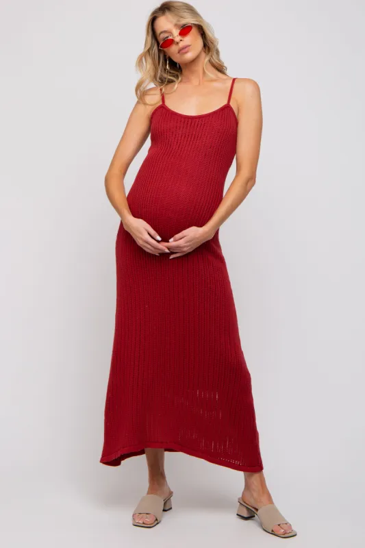 Rust Open Knit Crochet Maternity Midi Dress sold by Pinkblush