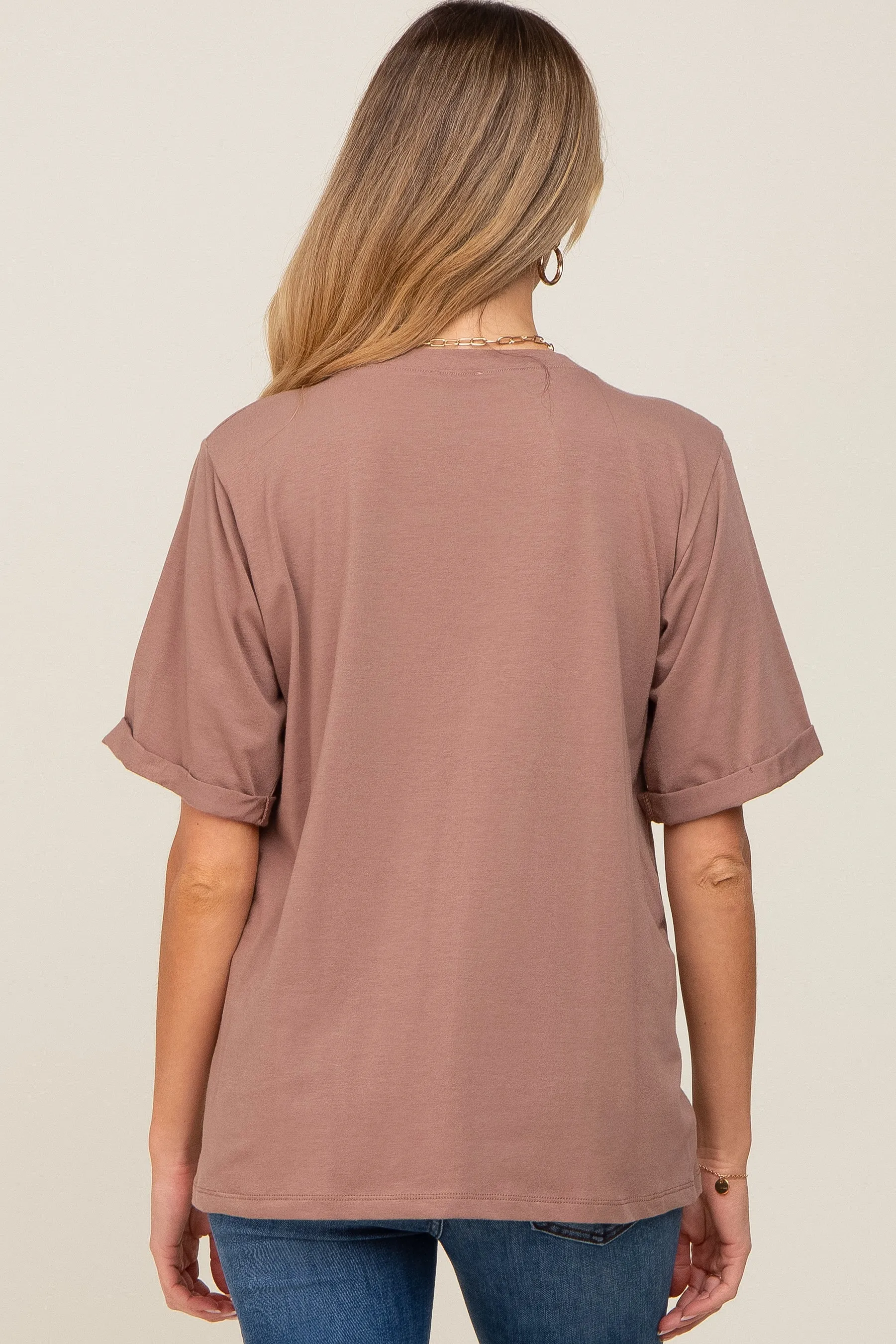 Mocha Oversized Front Pocket Cuffed Short Sleeve Maternity Top sold by Pinkblush product image thumbnail 3