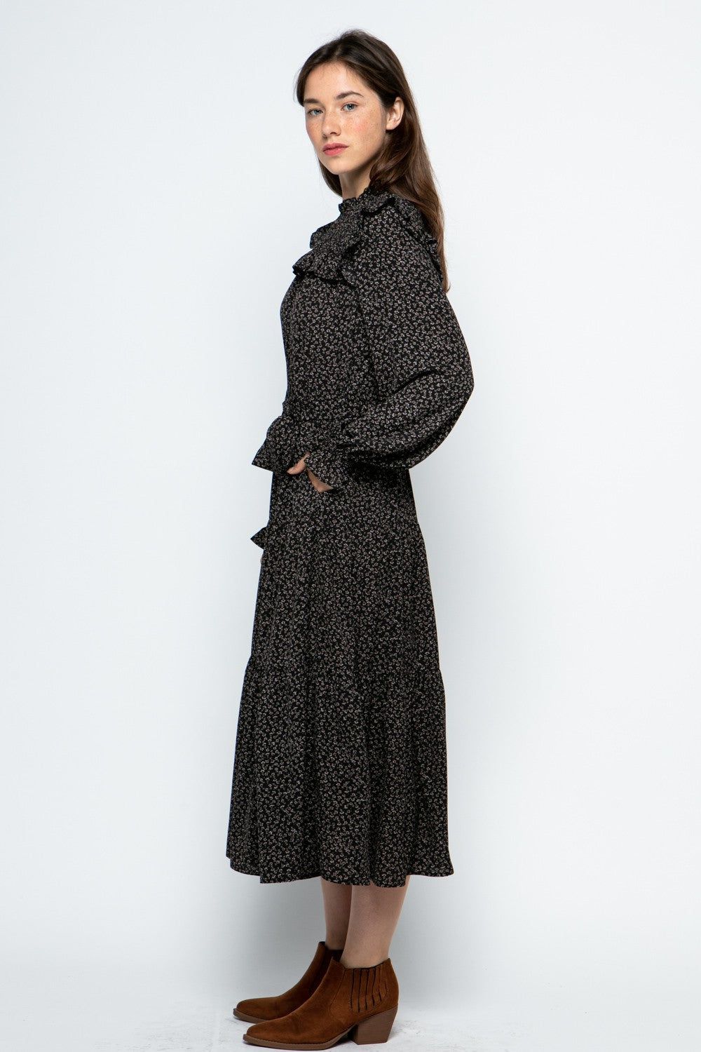 Black Smocked Yoke Detail Tiered Maxi Dress sold by Pinkblush product image thumbnail 2