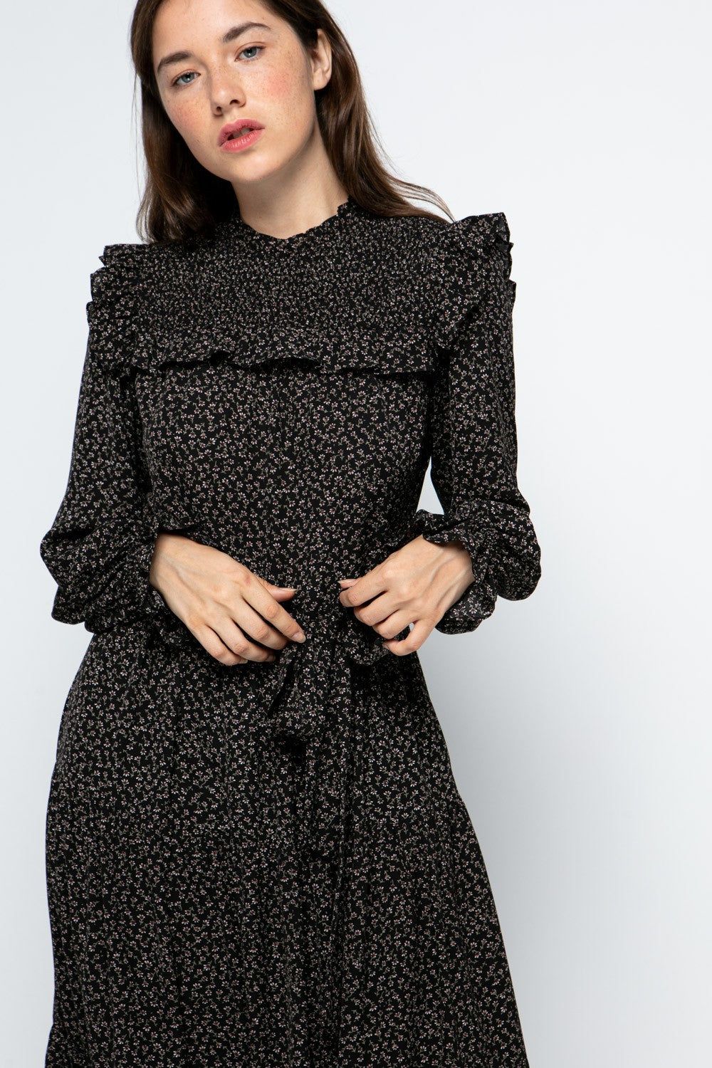 Black Smocked Yoke Detail Tiered Maxi Dress sold by Pinkblush product image thumbnail 3