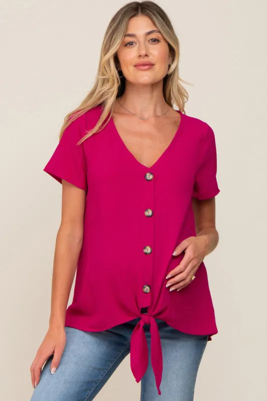 Magenta Button Tie Front Maternity Top sold by Pinkblush