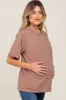 Mocha Oversized Front Pocket Cuffed Short Sleeve Maternity Top sold by Pinkblush