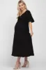 Black Textured Dot Front Tie Ruffle Sleeve Maternity Midi Dress sold by Pinkblush