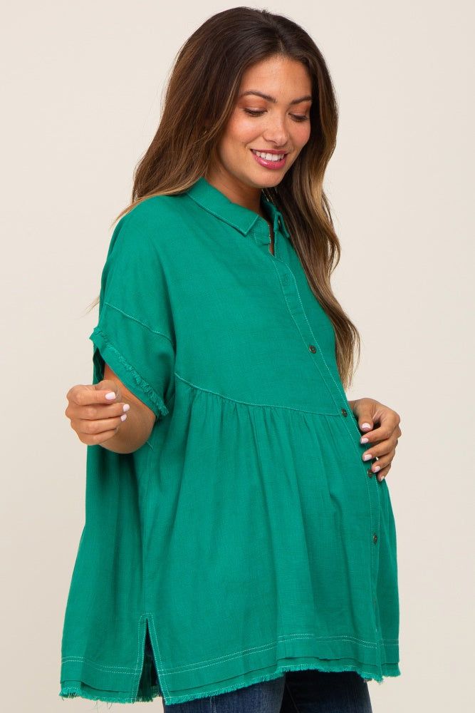 Green Button Up Contrast Stitch Short Sleeve Maternity Top sold by Pinkblush product image thumbnail 3
