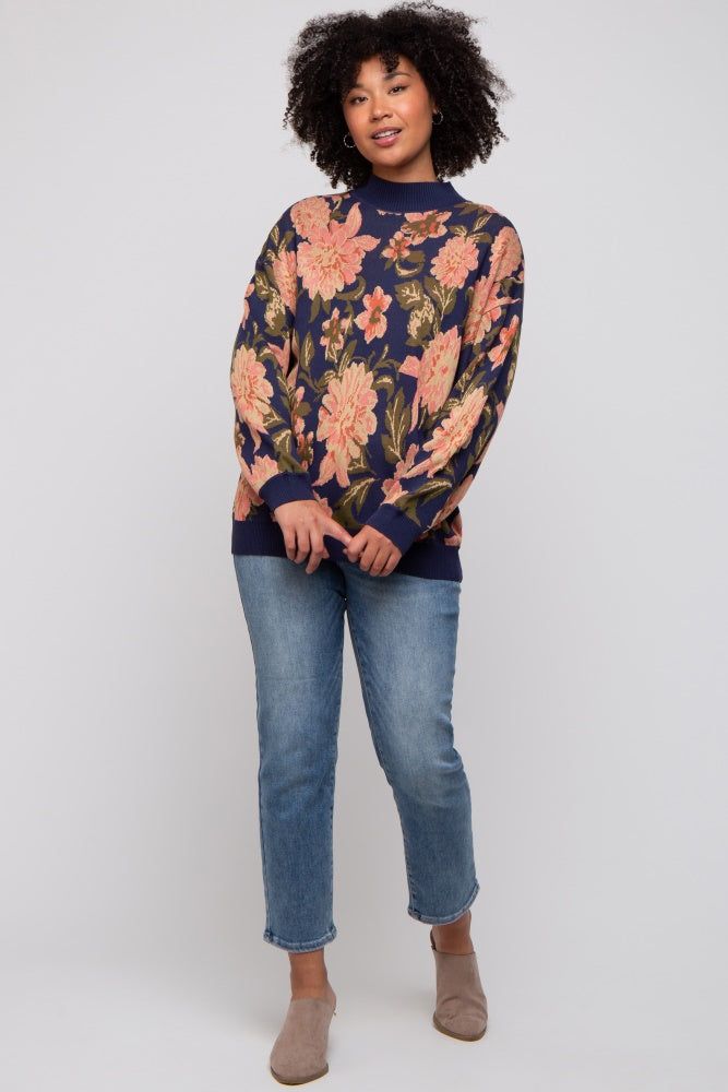 Navy Blue Floral Sweater sold by Pinkblush