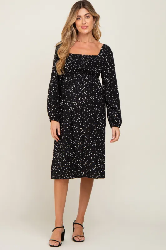 Black Printed Long Sleeve Maternity Midi Dress sold by Pinkblush