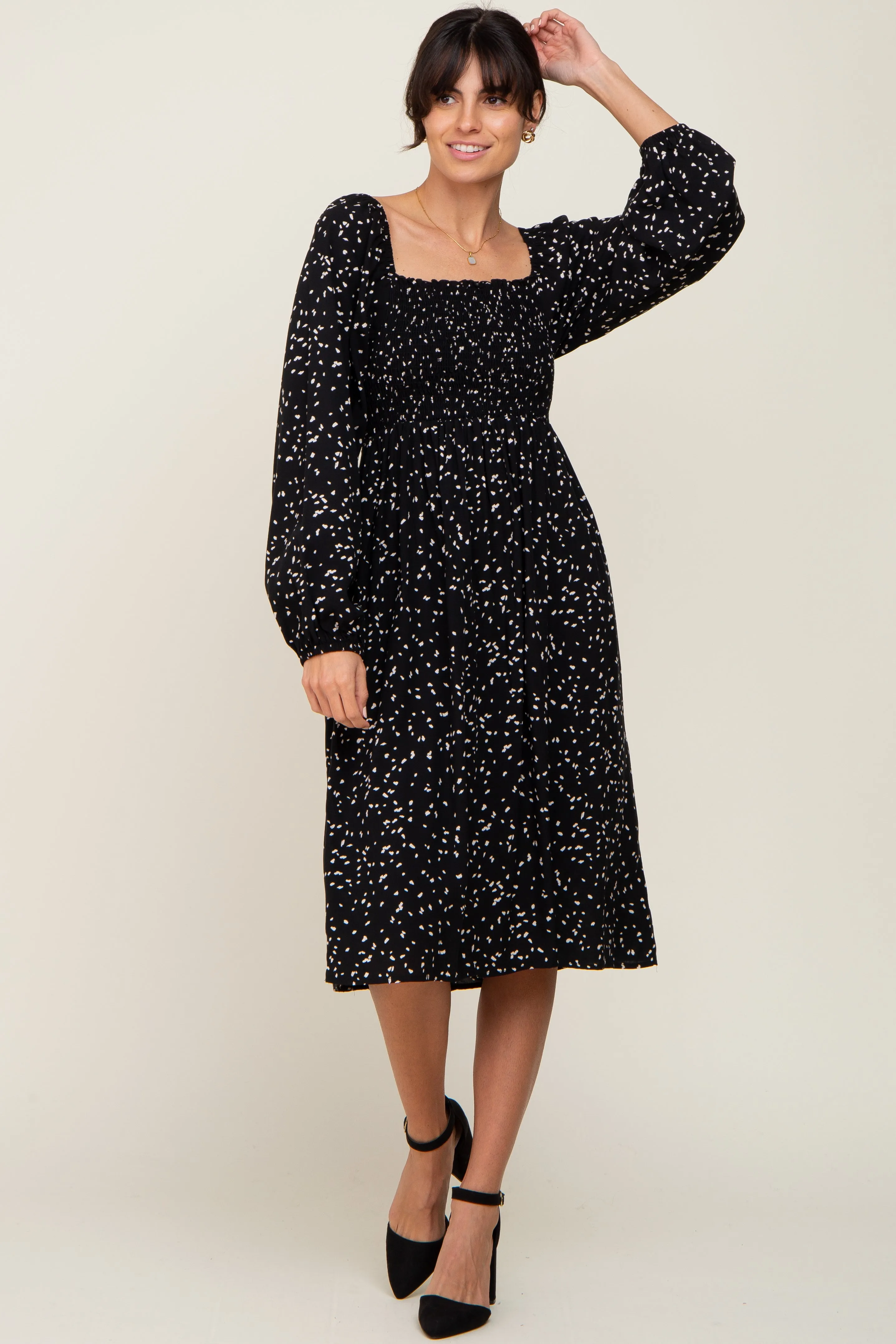 Black Printed Long Sleeve Maternity Midi Dress sold by Pinkblush product image thumbnail 5