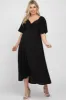 Black Textured Dot Front Tie Ruffle Sleeve Maternity Midi Dress sold by Pinkblush