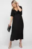 Black Textured Dot Front Tie Ruffle Sleeve Maternity Midi Dress sold by Pinkblush