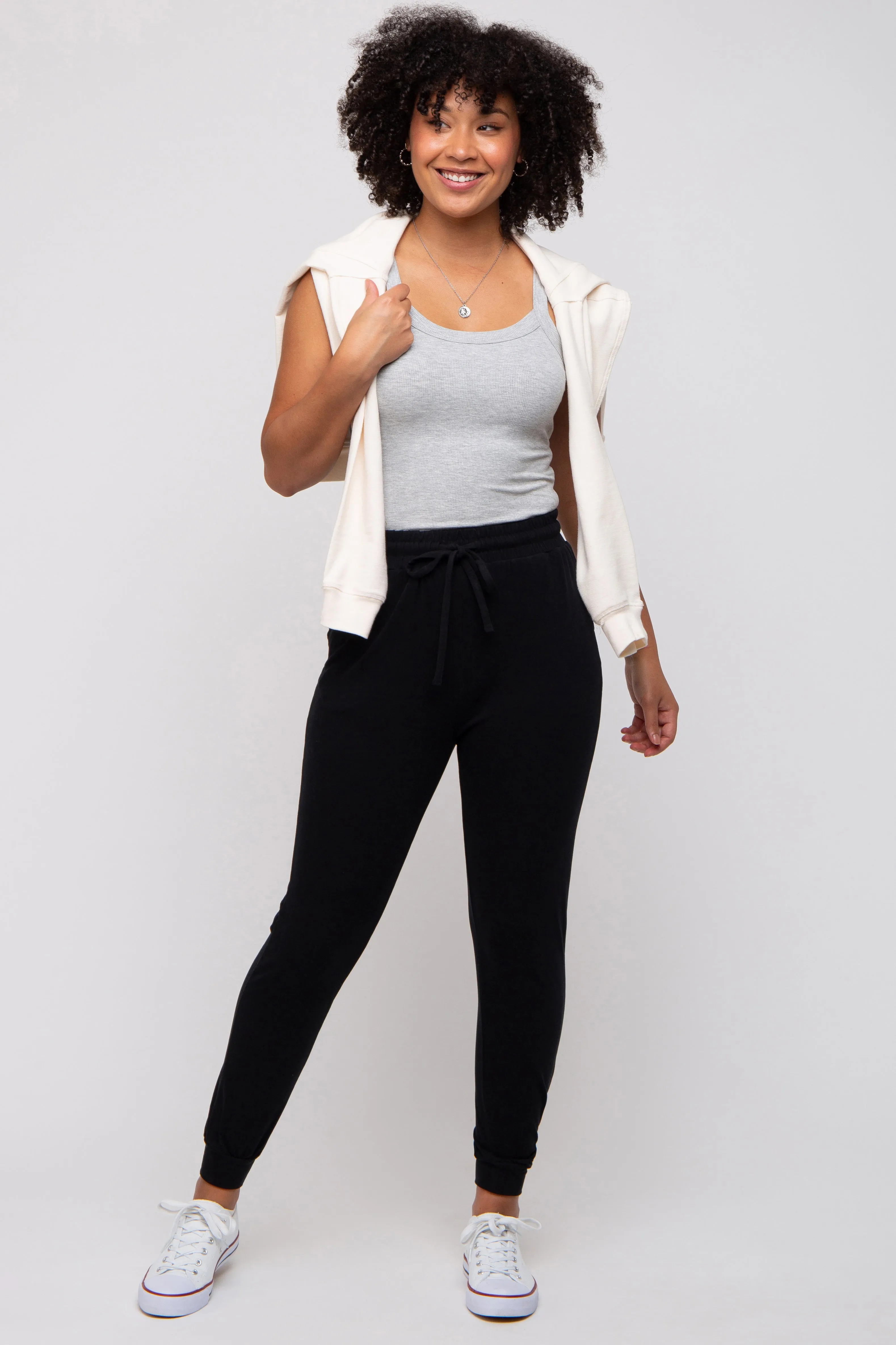 Black Ultra Soft Knit Drawstring Joggers sold by Pinkblush