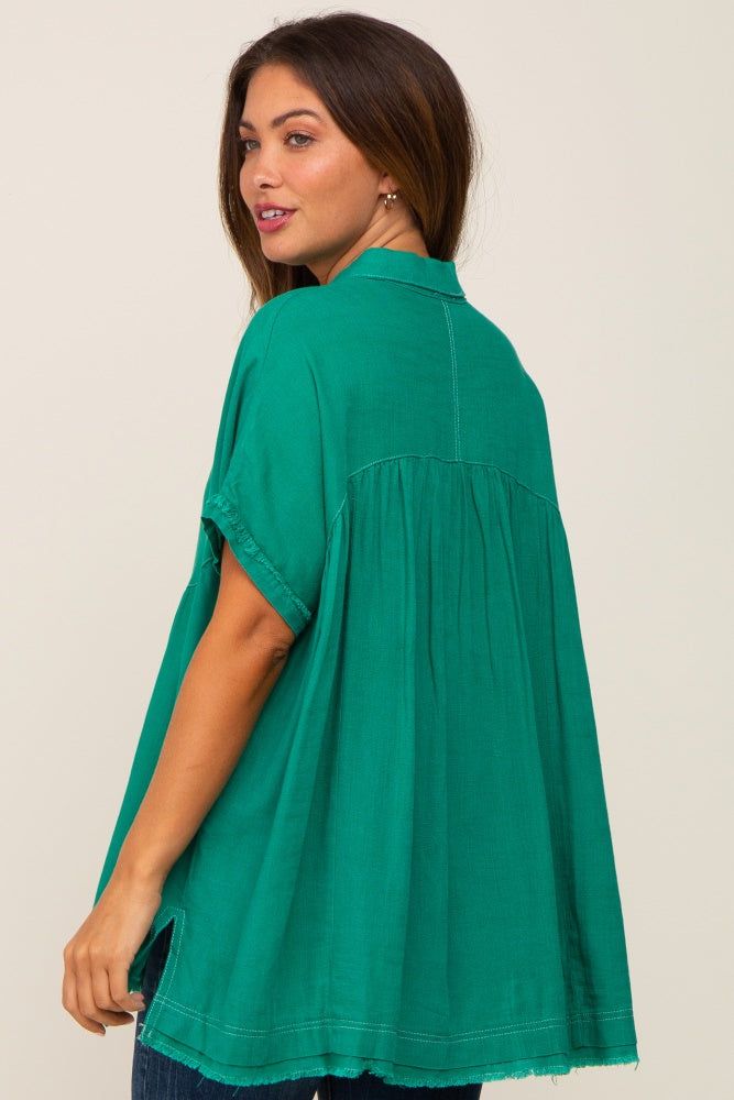 Green Button Up Contrast Stitch Short Sleeve Maternity Top sold by Pinkblush product image thumbnail 4