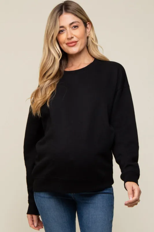 Black Soft Knit Fleece Lined Maternity Sweatshirt sold by Pinkblush