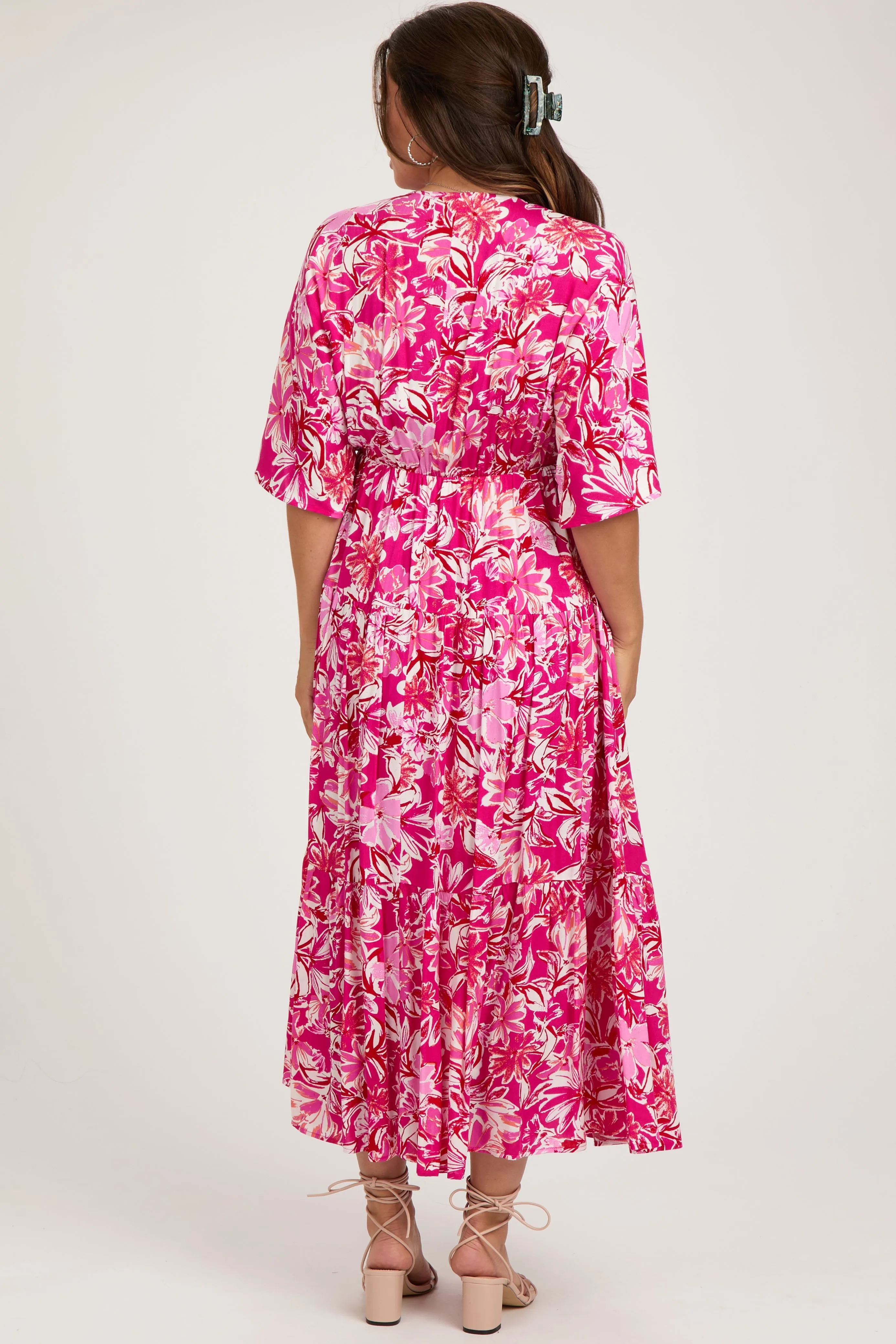 Fuchsia Floral Dolman Sleeve Tiered Maternity Maxi Dress sold by Pinkblush product image thumbnail 4