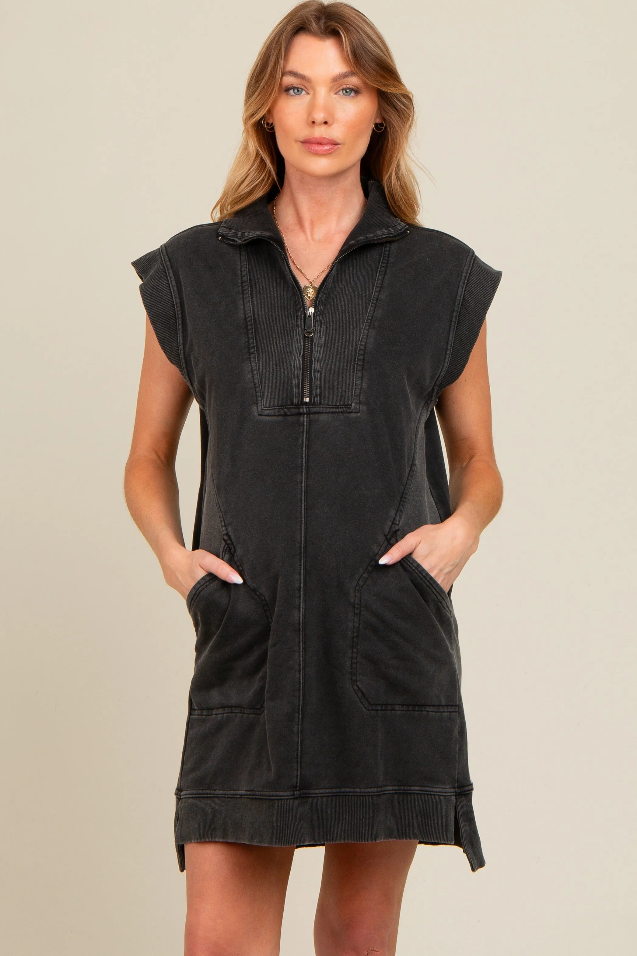 Charcoal Zip Up Hooded Maternity Sweatshirt Mini Dress sold by Pinkblush product image thumbnail 3