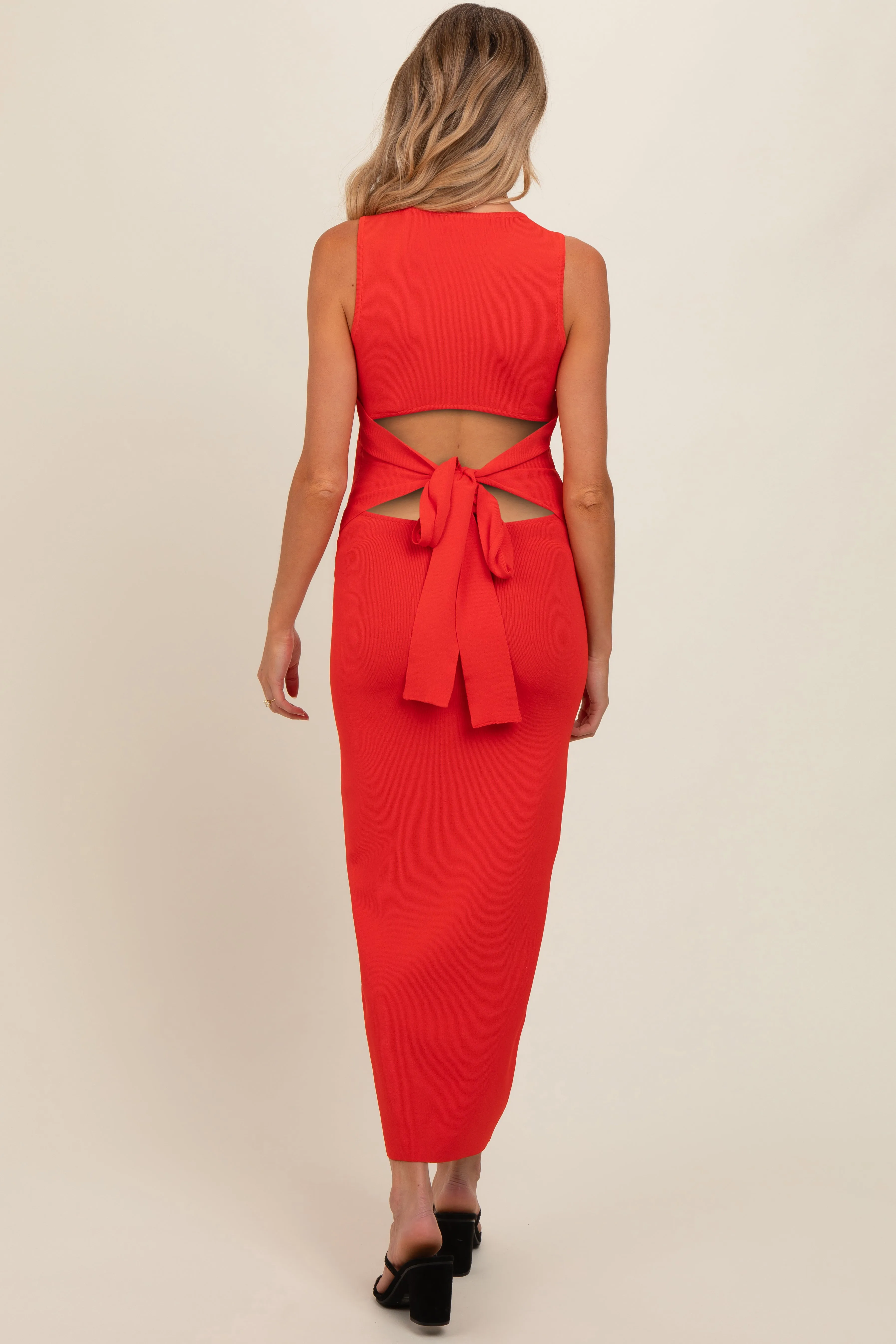 Rust Back Tie Bodycon Maternity Maxi Dress sold by Pinkblush product image thumbnail 2