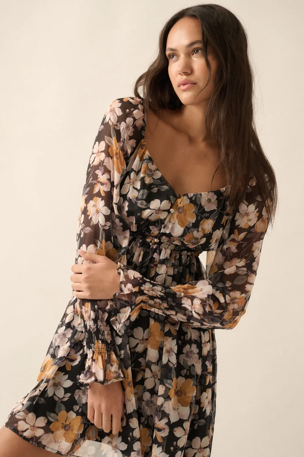 Black Floral Sweetheart Woven Mini Dress sold by Pinkblush product image thumbnail 4